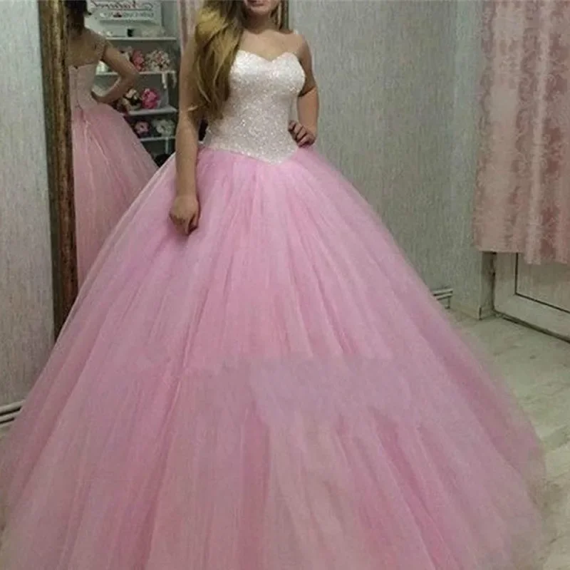 

Милое бальное платье, платья для Quinceanera для 15 женских блестящих бусин, длиной до пола, тюлевые Вечерние платья на день рождения, Лидер продаж
