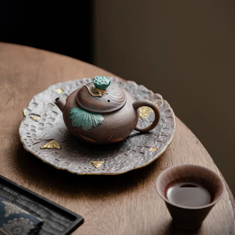 150ML Lotus Koi Fish Old Rock Mud Teapot Aesthetic Tea Infuser Pot Tea Maker Kettle With Filter Tea Services Supplies Craft Gift