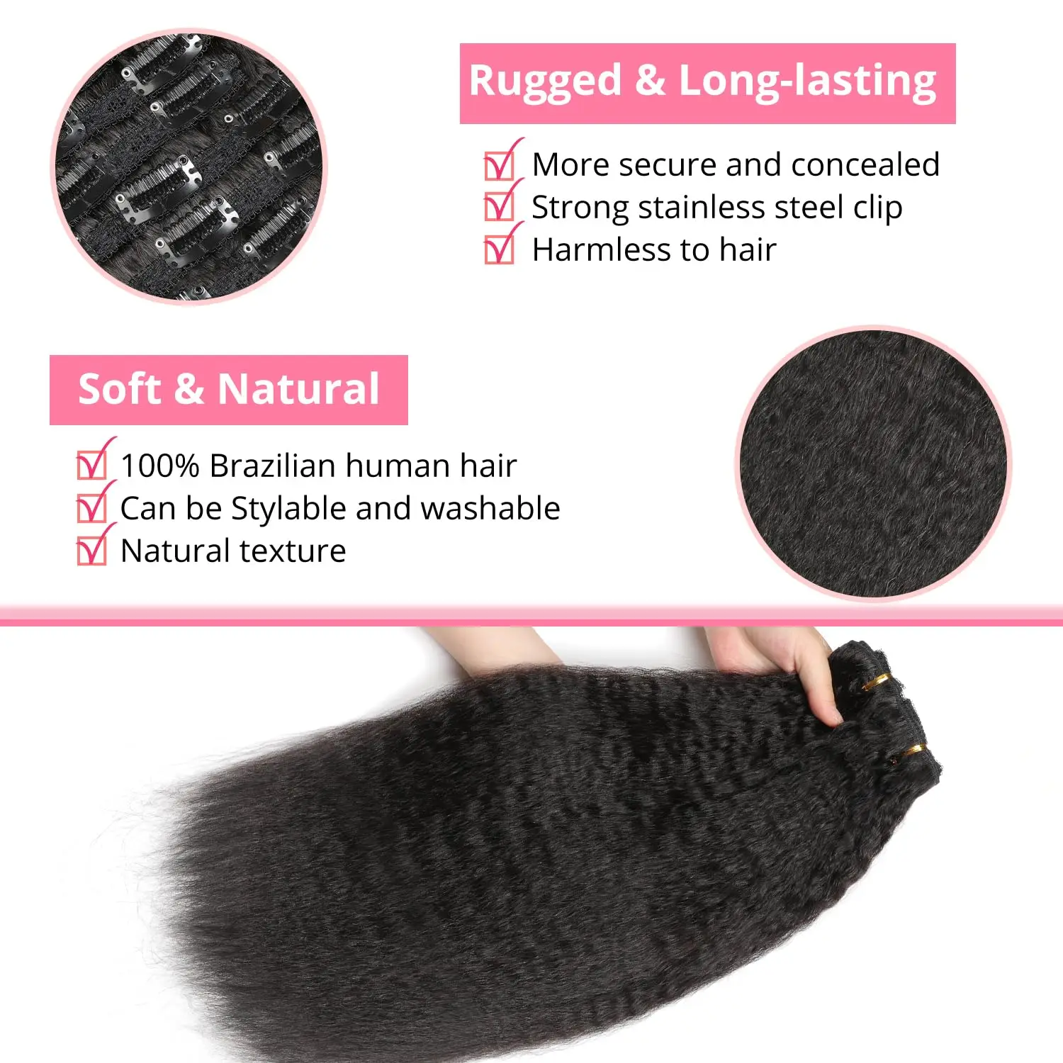 Kinky Straight Clip ins 26 Inch Clip in Hair Extensions Remy Seamless in Hair Extensions Human