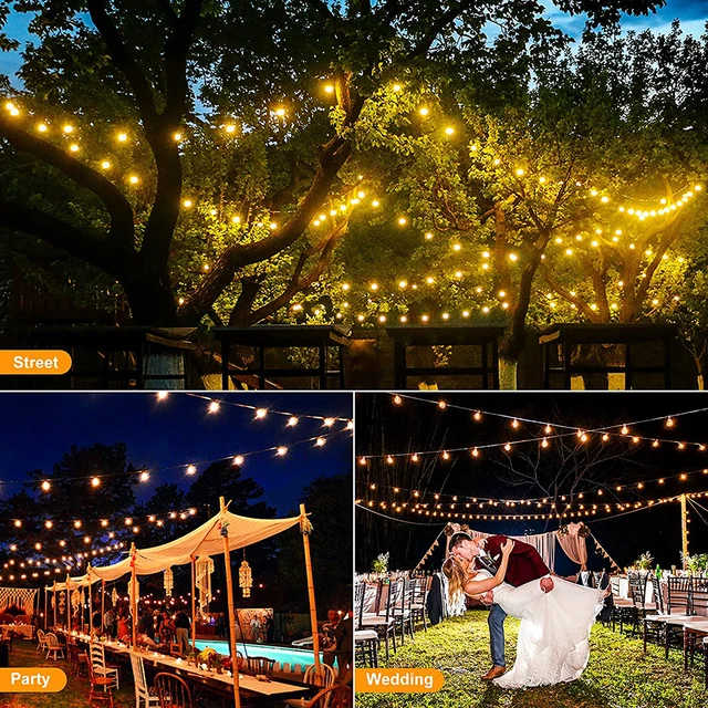 Solar String Lights Outdoor G40 Patio Lights with 25 LED Bulbs, 4 Light Modes, 7.6M