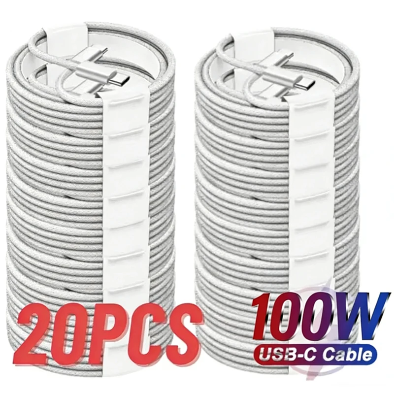 Cable de carga rápida USB-C a USB-C de 20 piezas, PD 100W, para iPhone 16, 15, 17 Pro Max, iPad, Xiaomi, Samsung, Google, Honor, tipo C, 1m