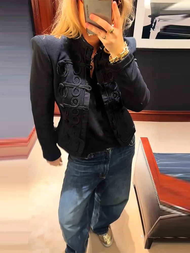 Women's Jackets Coat Stand-Up Collar Knitted Decorative New Outerwear Female Single Breasted Chinese Style Short Jackets Ladies - 4