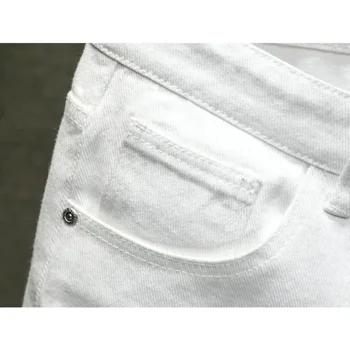 شورت جينز أبيض ممزق للرجال ، جينز بطول الركبة ، بسيط ، كاجوال ، فتحة ضيقة ، بنطال قصير ، ملابس شارع ، موضة جديدة - Image 4