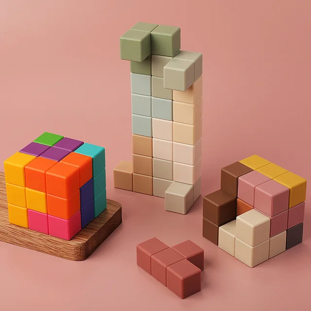 TYRY.HU 1 Set 3D Rubik's Cube Soft Silicone Building Blocks Baby Stacking Toys Silicone Teether BPA Free Kids Montessori Toys 4