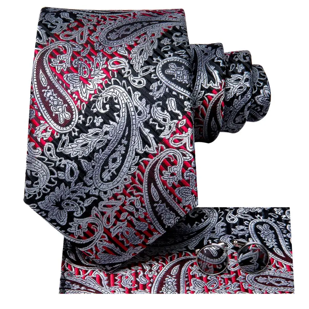 Hi-Tie neue Luxusmarke Krawatten für Männer rot schwarz Paisley elegante Herren Krawatten Herren Business Krawatte handy Manschetten knöpfe Designer – Detail 5