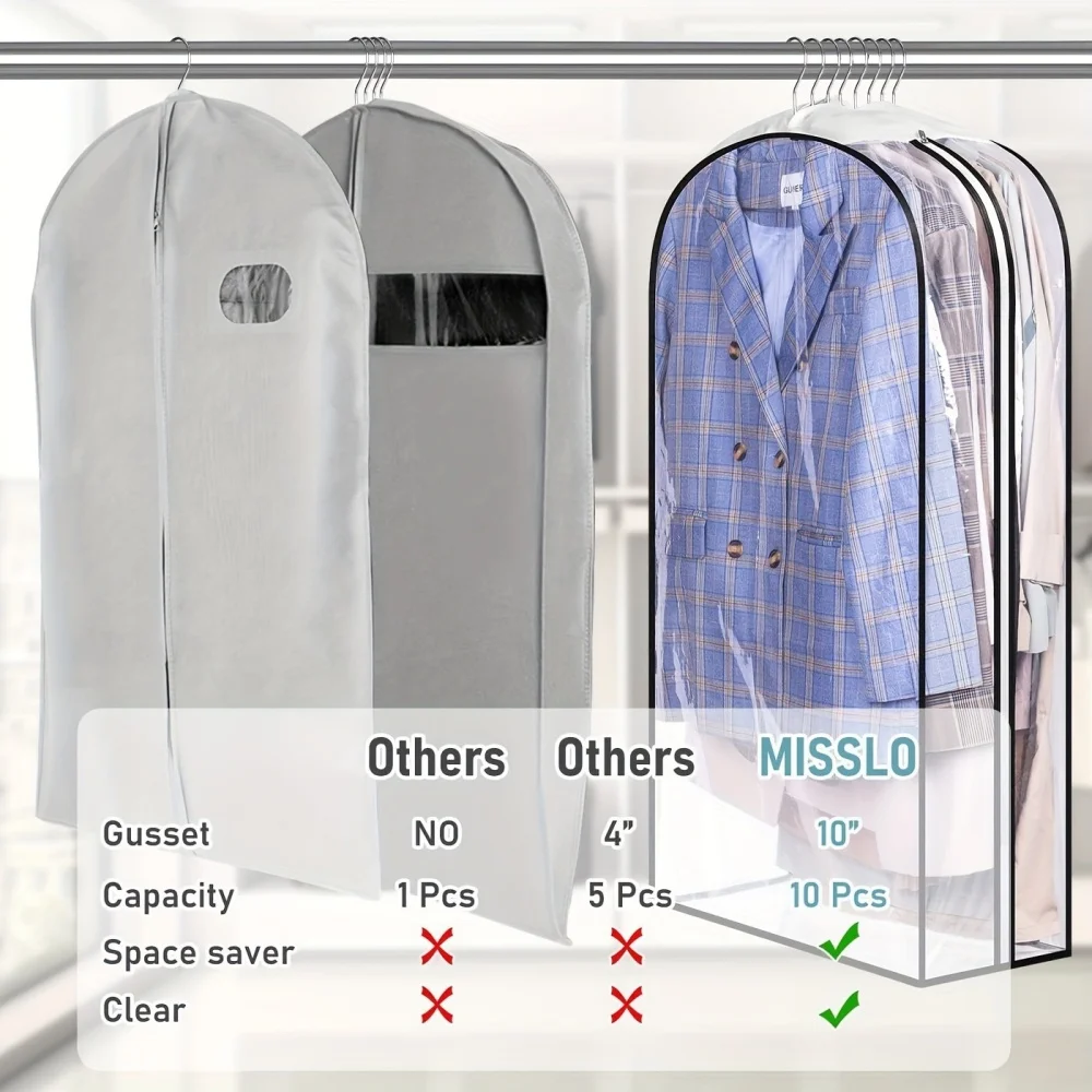 Clear Garment Cover Gusseted Closet Organizer with Hanger Hole Casual Style Plastic Suit Protector Dust-Free Breathable Fabric 4