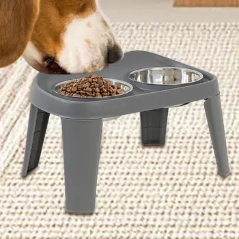 Lifted Dog Bowl Double Dog Bowl Holder Folding Dog Bowl Holder No-Spill Dog Cat Food Bowl Anti-Slip For Small Medium Dogs 3