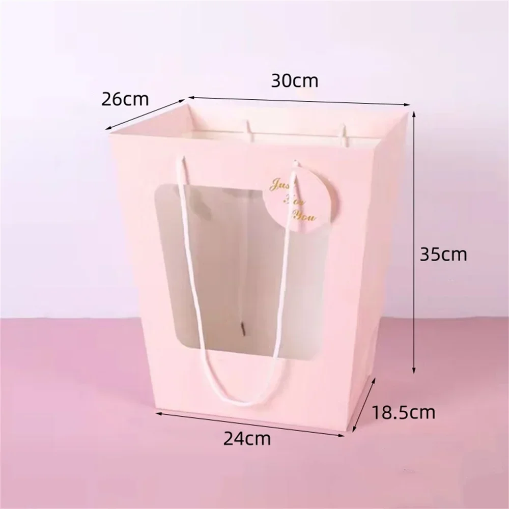 Trapezoidal Windowed Tote Bag Doll Bouquet Packaging Gift Paper Bag Flower Potted Plant Paper Transparent Flower Tote