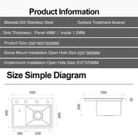 ASRAS Island ซ่อนอ่างล้างจาน 304 สแตนเลส 4 มม.ความหนา Handmade Brushed Sink แรงดันสูงถ้วยเครื่องซักผ้าอ่างล้างจาน 6