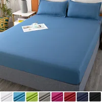Soft Cotton Fitted Sheet with Elastic Bands Solid Color Non Slip Mattress Covers Bedsheet for Double King Queen Bed 140/160/200 1