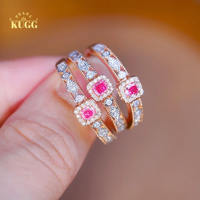 

KUGG 18K розовое золото, кольца квадратной формы, реальная натуральная искусственная кожа для женщин, обручальные украшения, дизайнерские края