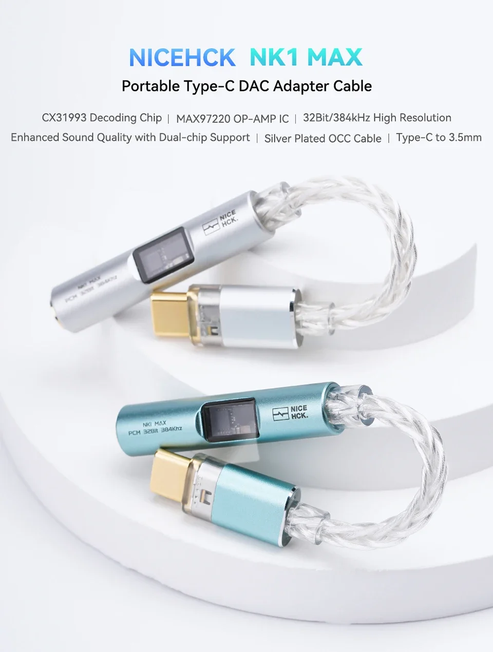 NICEHCK NK1 MAX Type-C to 3.5mm Wire Converter Dual-chip