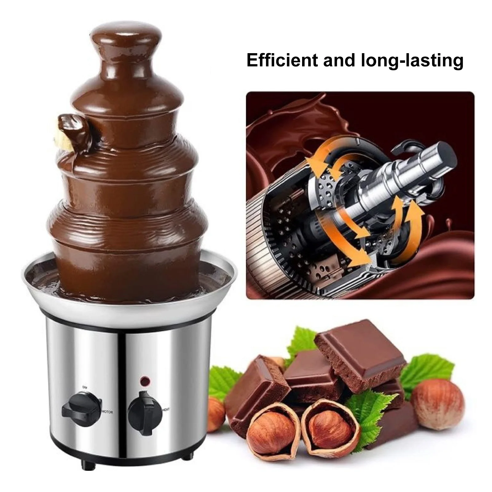 4 Tier Electric Chocolate Fondue Fountain Machine for Party Stainless Steel Quiet Operation Adjustable Temperature Control 110V