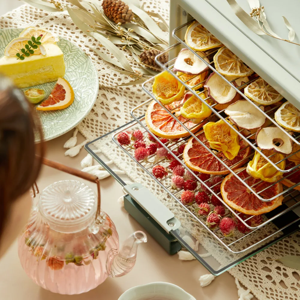 Green 10L Dehydrator Food Fruit Meat Dryer Pet Snacks Metal Material 5Layer 40-80degree Temperature Control 12hour Timing