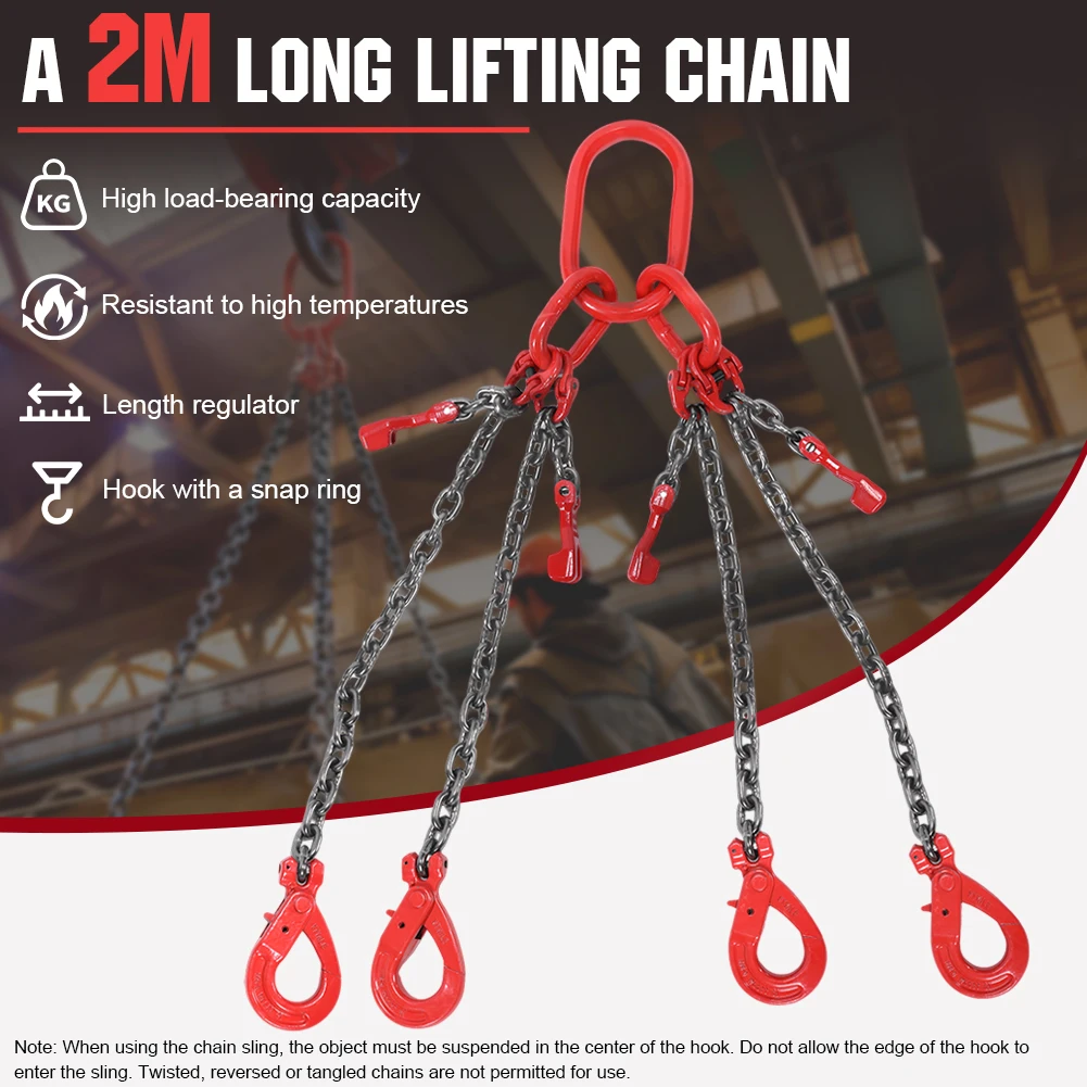 4 Point Lift Chains Rigging with Grab Hook 4-Strand Chain Hanger Combination Lifting Chain 4 Leg Chain Sling for Large Cargo
