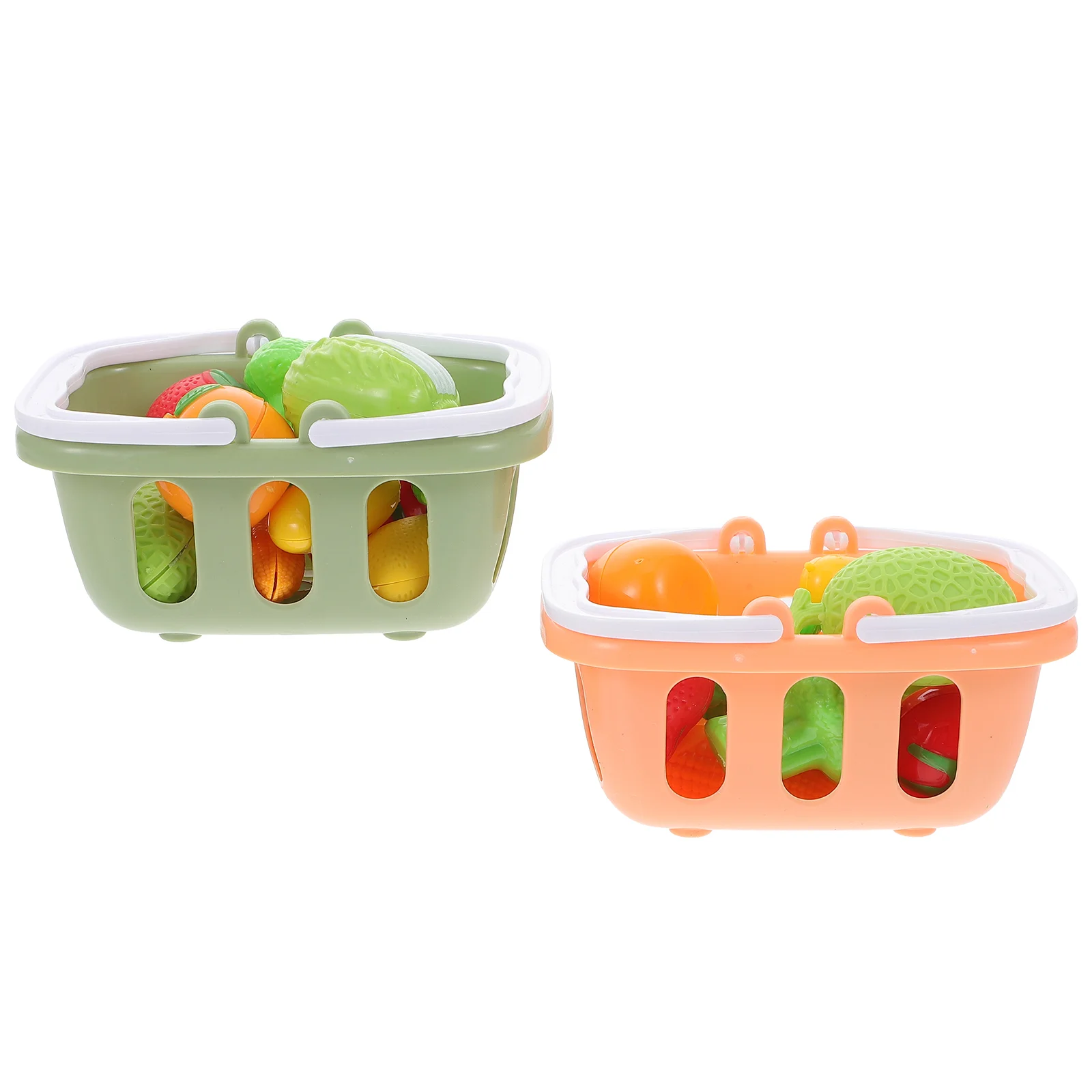 2 Sets Play House Toy Handheld Baskets Toys for Kids Dollhouse with Artificial Vegetable Fruit Mini Shopping Fake