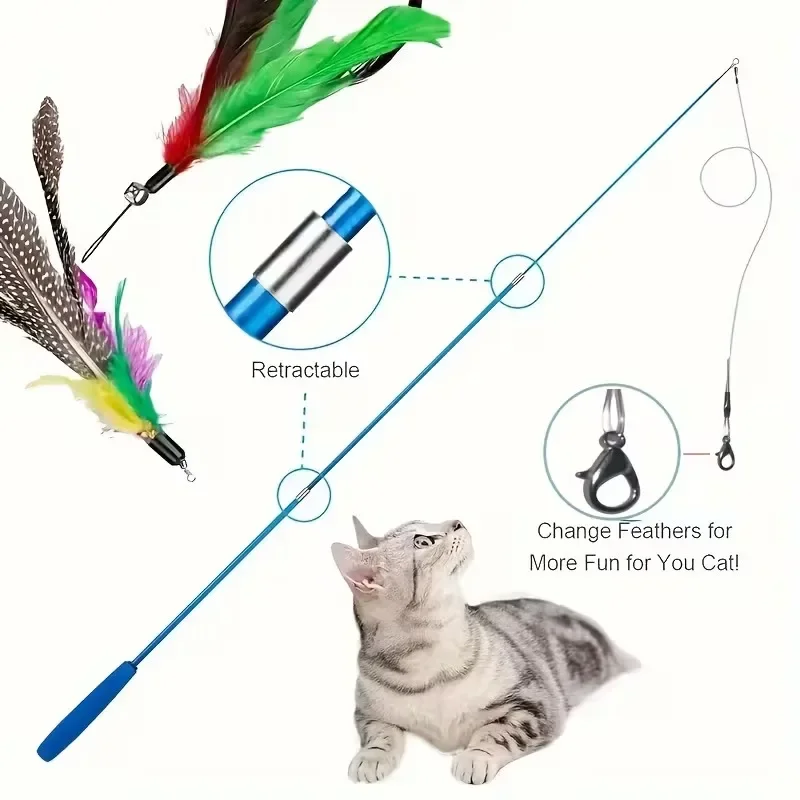 11PCS Interactive Cat Toy Set, Cat Teaser Stick, Equipped with A Replacement Head, Attracting Cats To Play with The Teaser Stick
