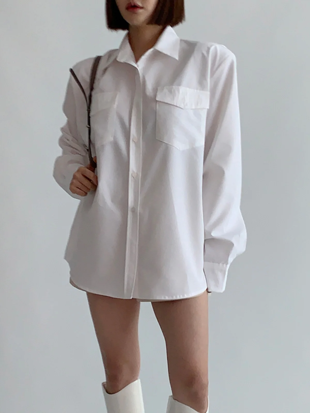 Fashionable Long-Sleeve Shirt Women 2024 Spring New Lapel Waist-Tight Mid-Length Solid Color Tops Single Breasted Women Shirts