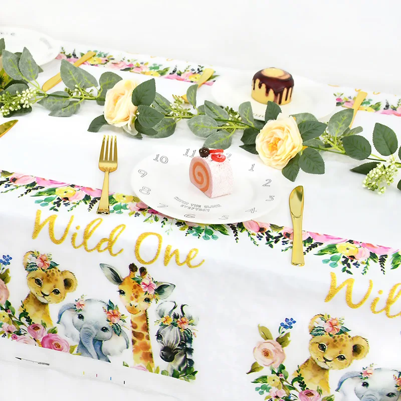 

Jungle Animal Party Disposable Table Cloth Wild One 1st Birthday Party Decoration Kids Baby Shower 109X180cm Forest Tablecloth
