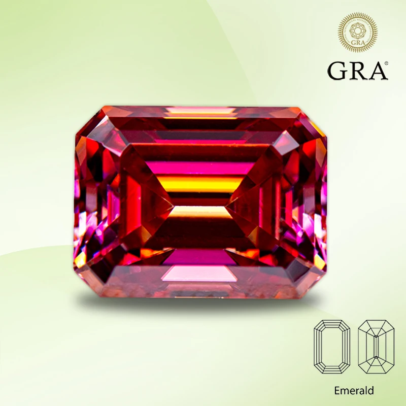 

Moissanite Diamond Watermelon Red Color Emerald Cut Lab Created Gemstone for Charms Women Jewelry Making with GRA Certificate