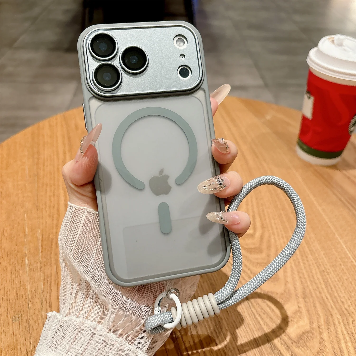 Magnetic Wireless Charging Phone Case with Lanyard and Matte Translucent Lens Protection