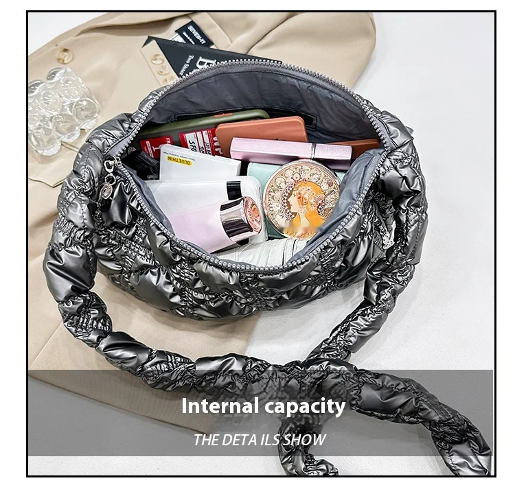 Women's Pearl Shiny Dumpling Bag Large Capacity Shoulder Bag_voghion.com
