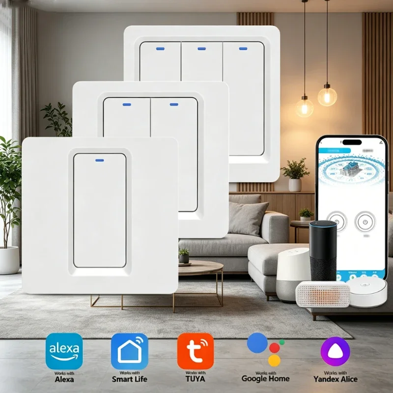 Smart Life Light Switch Push Button EU Wall Interruptor Inteligente Tuya App Remote by Alexa Google Home Assistant