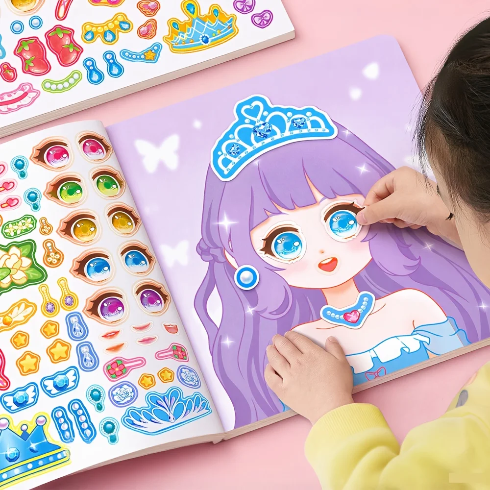 DIY Gesichtsaufkleber-Buch mit Modischen Puppendesigns - Anziehpuppen-Spielset, Inklusive Wiederverwendbare Aufkleber, Bietet Kreativen Spaß, Schöne Gesichtskunst und Interaktive Aktivitäten - Perfekt als Partygeschenke oder Geschenke für Neujahr, Geburtstag oder Weihnachten