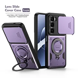 Enhanced Shockproof Phone Case with Slide Camera Cover and 360° Rotatable Ring Holder Kickstand for Infinix  Hot 60 5G (PURPLE)