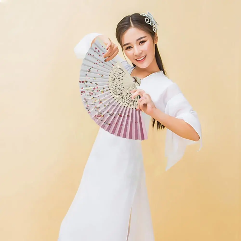 

Intricate Flower Print Fan Vintage Chinese Style Bamboo Hand Fans with Flower Pattern Tassel for Church for Women for Dancing