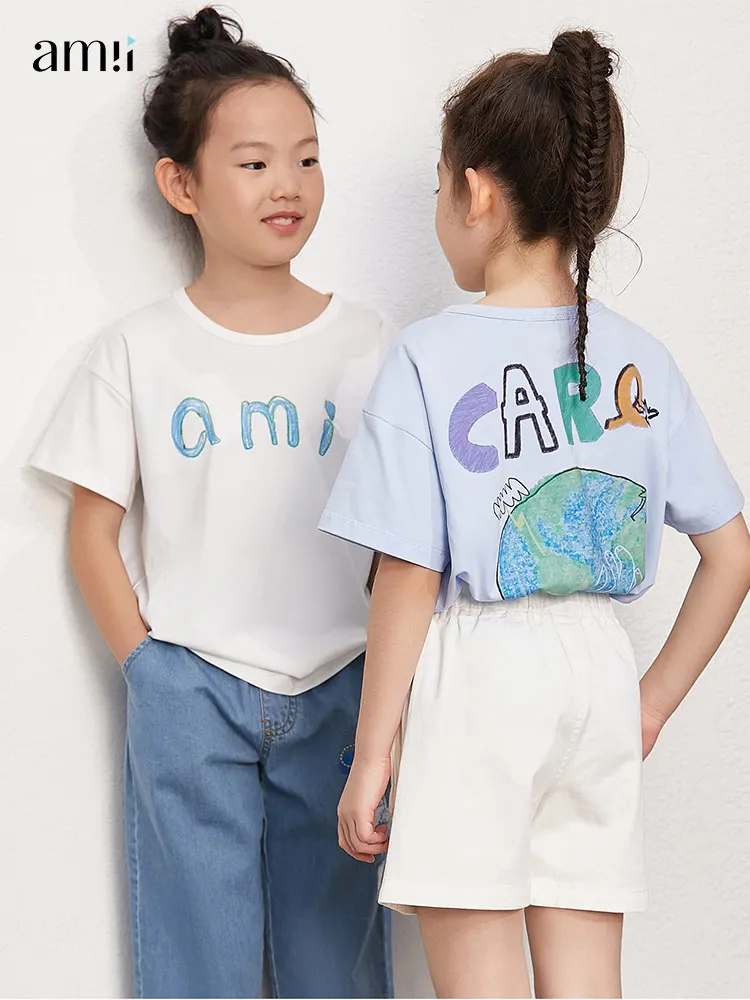 

Amii Kids T Shirts for Girls Letter Printed Children 3-16y Loose Cotton Tees Teeage Casual Tops Girl Clothes 22160019