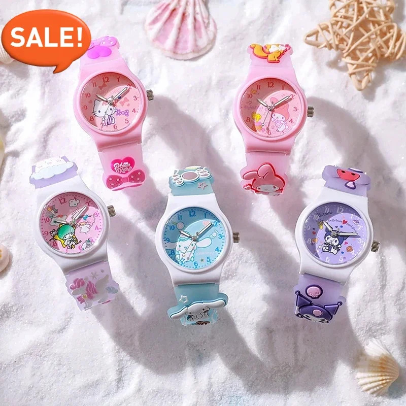 Cinnamoroll 어린이 손목 시계 Kuromi 헬로 키티 My Melody Kawaii 방수 실리카 젤 크로노 그래프 시계 학생 선물