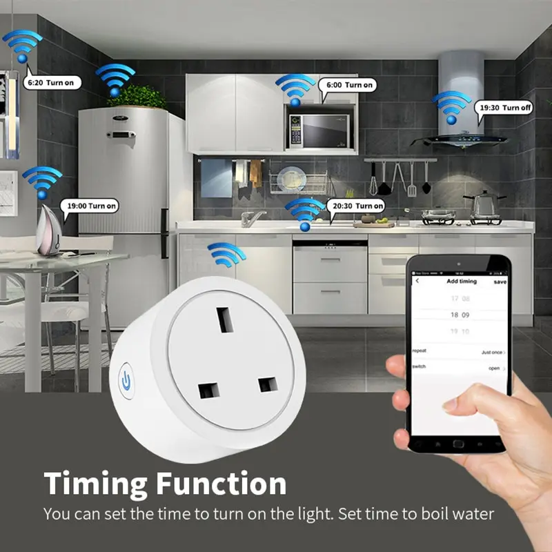 TUYA WIFI Smart Socket 20A UK Plug Power Monitor Voice Control Timing Work with Alexa Google smart plug smart switch