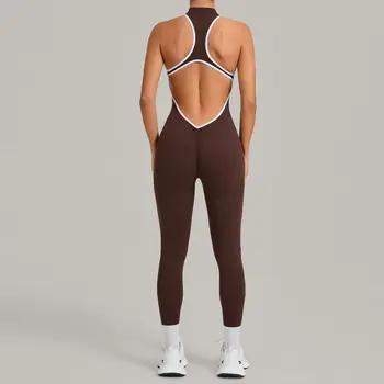 Zipper Yoga Set Women's Tracksuit Yoga Jumpsuits One Piece Workout Bodysuits Rompers Sportswear Gym Set Workout Clothes Women 1