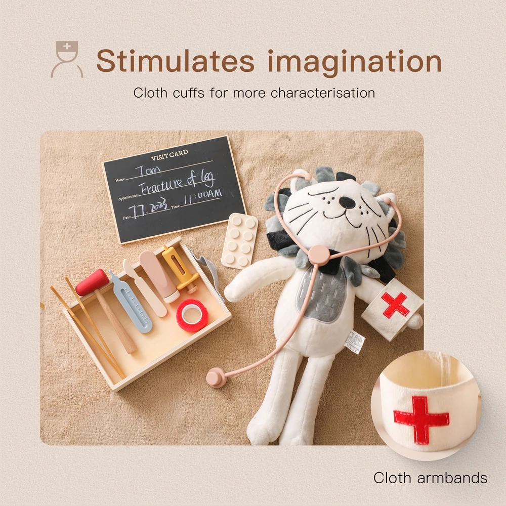 Children Doctor Toy Set Wooden Simulation Medical Box Baby Play House Games Educational Toys Children Montessori Toy Gifts 5