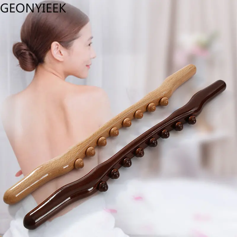 New 8 Beads Gua Sha Massage Stick Carbonized Wood Back Body Meridian