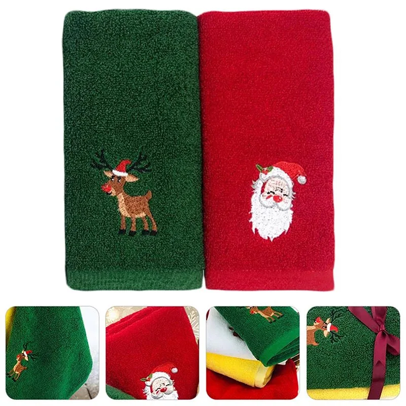 Cotton Towel Set Unisex Christmas Innovative Towel Kitchen Hand Towel Embroidered Holiday Towels
