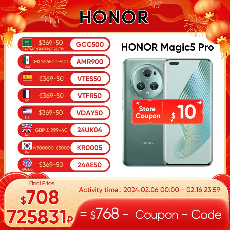 Nuova Versione Globale Honor Magic 5 Pro Snapdragon 8 Gen 2 Magic5 Pro 120Hz Triple 50Mp Fotocamere 100X Zoom Digitale 66W Super Charge