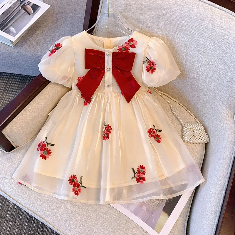 

Baby Girls Short Sleeve Princess Dress Bowknot Fashion Chiffon Dress for Kids Girl Lovely Dress Clothes Flower vestido