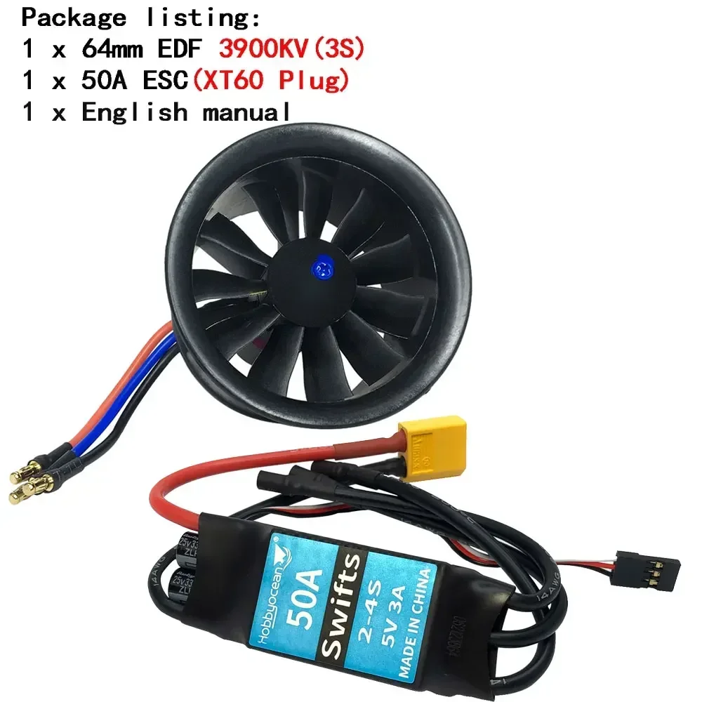 Contrôleur ESC 50A connecté au moteur brushless pour avion RC.