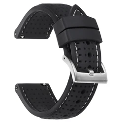 Deluxe Silicone Waterproof Watch Strap - Breathable, Soft Rubber Bracelet - 24mm (BlackWhite)