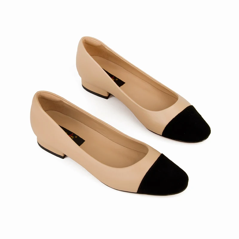 

Donna-in Ballet Low-heel women's Shoes Luxury Leather Classic Elegant Color Matching Round Toe Pumps 2.3cm Soft Lady Shoes