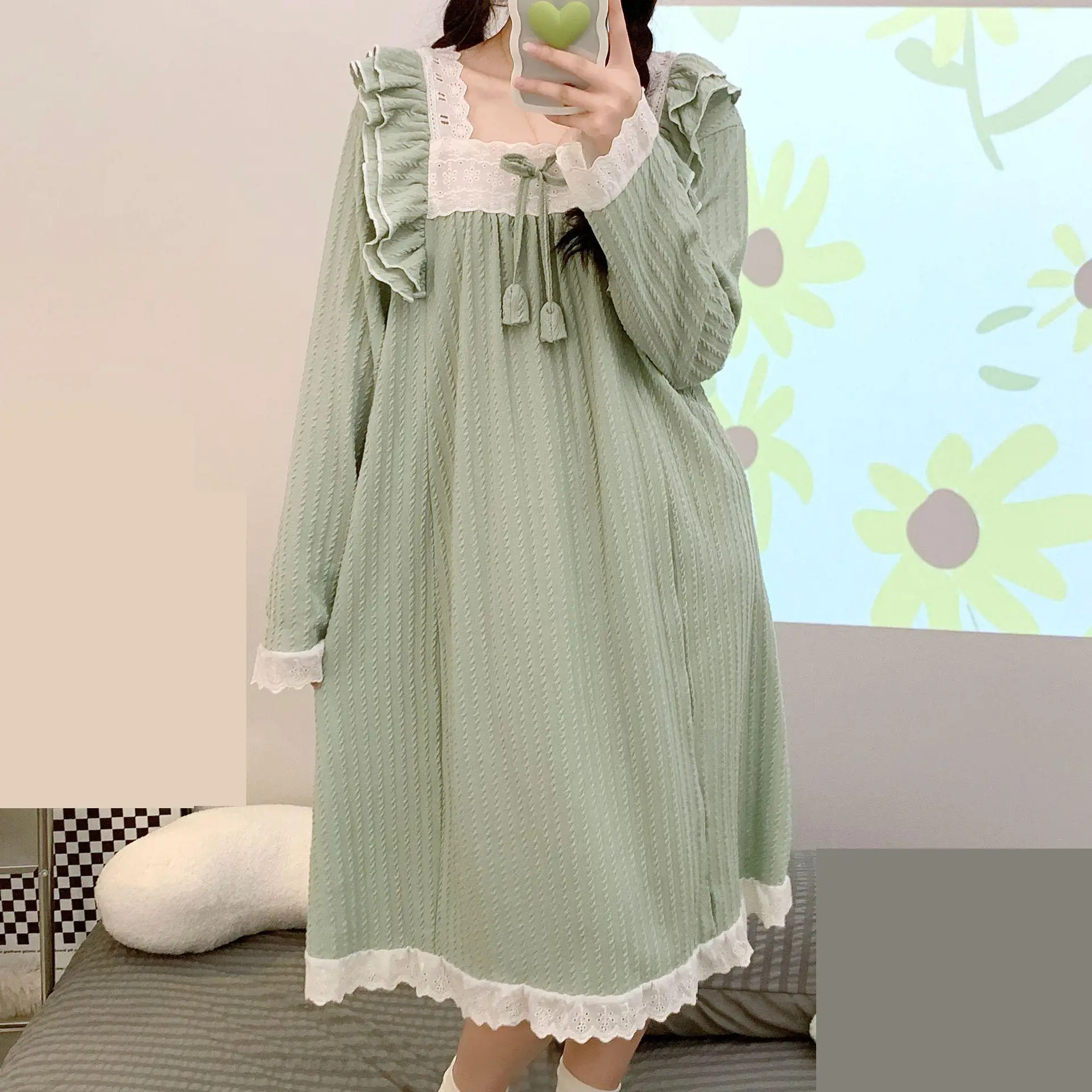 

Spring Women Nightgown Nighty Dress Long Sleeve Sleepwear Nightdress Lingerie Casual Sleepdress Dressing Gown Loungewear