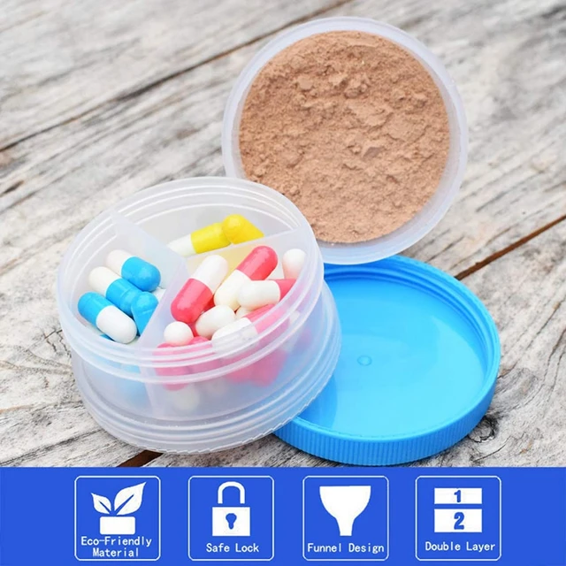 QuiFit Funnel Shaker Protein Powder Container Pillbox Funnel Protein  Storage 2 Layers Multifunction 2 in 1