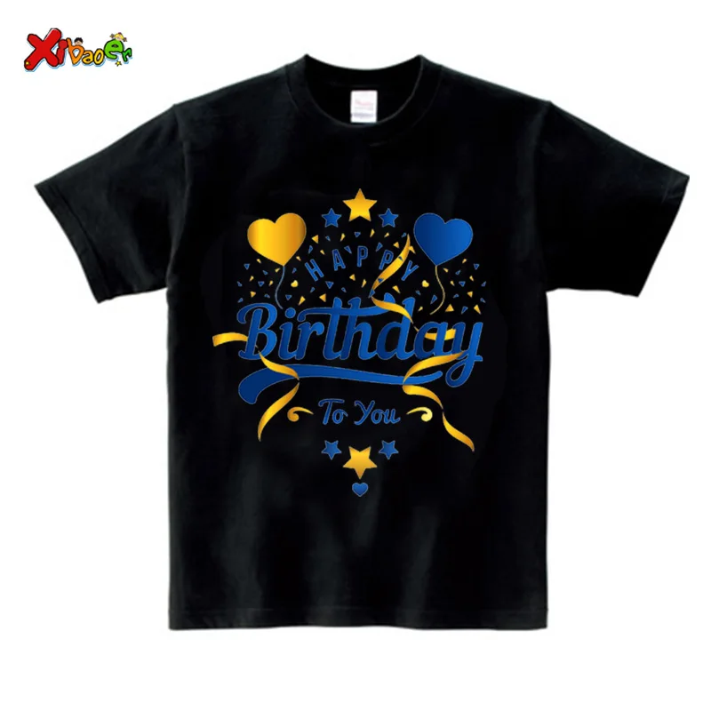 Happy Birthday T Shirt Matching Family Outfits Blue Gold Shirts Women Party Custom Name Shirt Children Baby Clothes Family Look 4