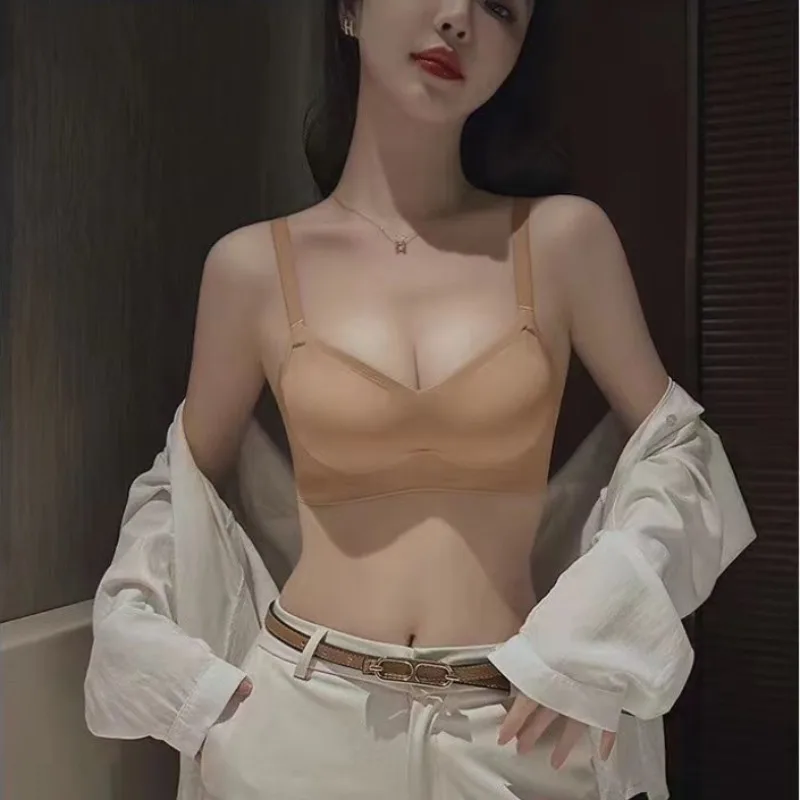 

4cm Thickened Steamed Bun Fixed Cup Integrated External Expansion Underwear Women's Flat Chest Small Chest Gathered Big Bra