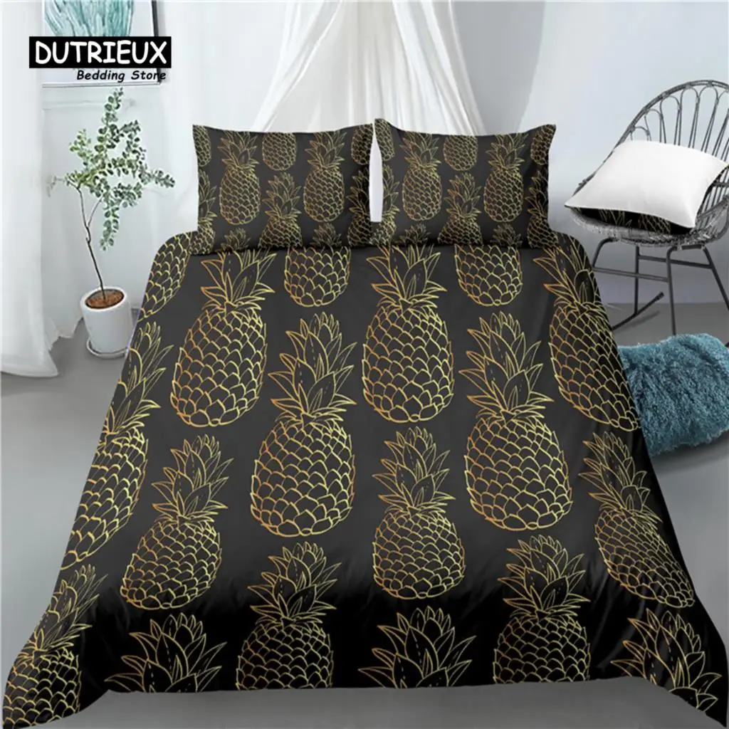 

Home Living Luxury 3D Pineapple Print 2/3Pcs Comfortable Duvet Cover PillowCase Bedding Sets EU/US/AU Size