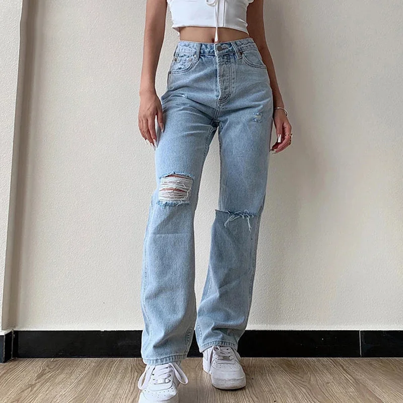 2023 New Fashion Casual Women's Jeans Casual Wide Leg Wash Water Hole Middle Waist Commuter Jeans Women Baggy Jeans Women 2022 fashion casual women s new jeans temperament commuter wash stretch mid waist denim shorts women