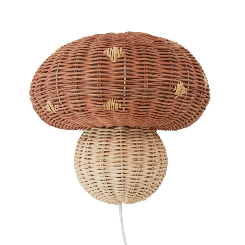 Nordic Style Children's Room Wall Lamp Handmade Rattan Mushroom Shape Wall Mounted Decor Lamp