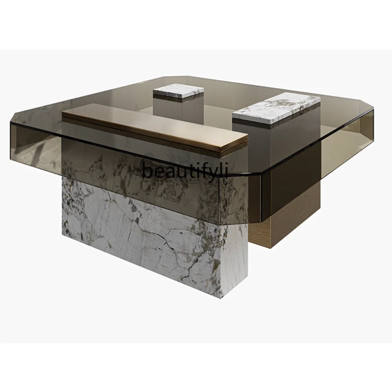 

Italian Style Light Luxury Tempered Glass Tea Table Large Apartment Simple Post-Modern Minimalist Living Room Tea Table